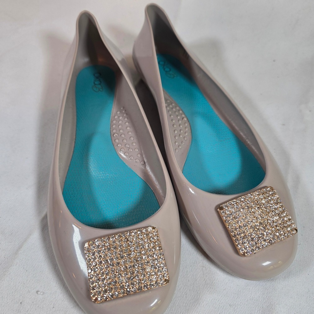 Oka-B Coralee Taupe Jelly Ballet Flats Crystal Buckle Round Toe Womens‎ 8